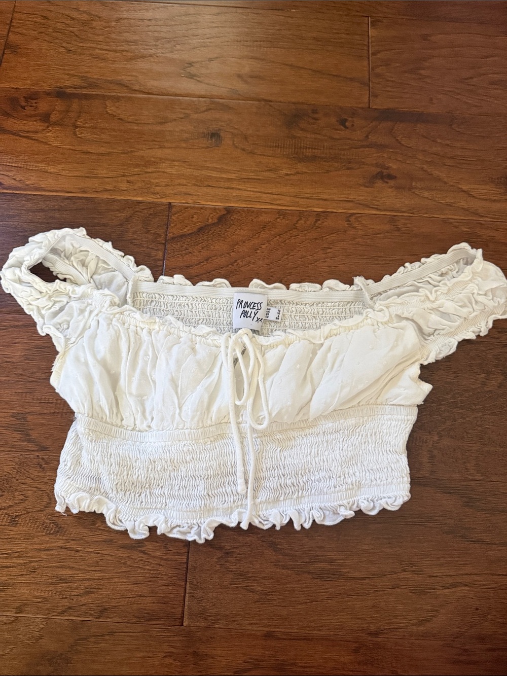 Princess Polly White Ruffled Off-Shoulder Smocked Crop Top - Picture 4 of 4